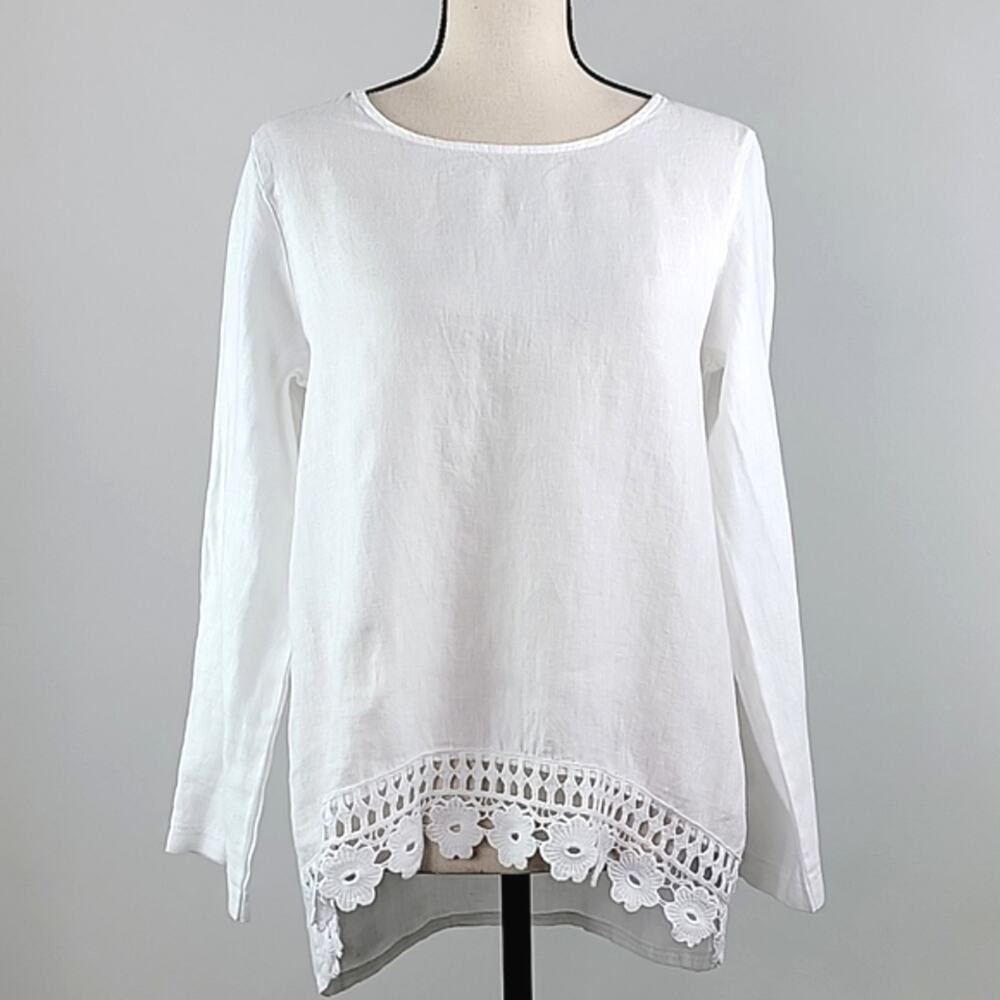 Terzo Millennio Made in Italy 100% White Linen Tunic Women Small Crochet Hem